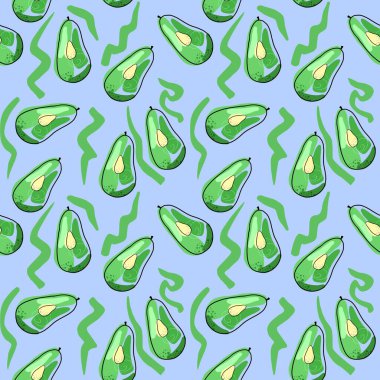 Kusursuz avokado deseni. Kumaş, giysi ve diğer eşyalar için elle çizilmiş illüstrasyon.