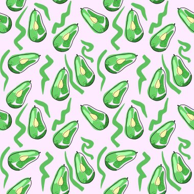 Kusursuz avokado deseni. Kumaş, giysi ve diğer eşyalar için elle çizilmiş illüstrasyon.