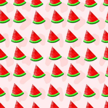 Karpuz dilimleri. Kusursuz yemek temalı desen, elle çizilmiş çizim. Giysi, kumaş ve diğer eşyalar için tasarım.