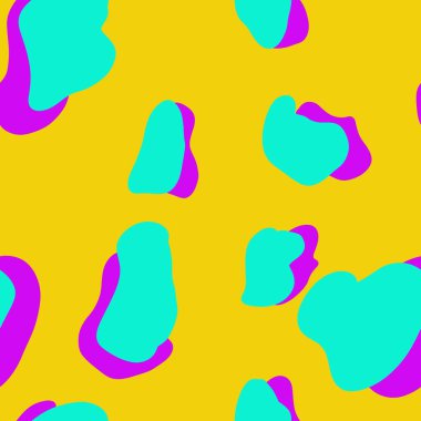 Soyut, pürüzsüz desen. Sarı arka planda parlak renkli lekeler, modaya uygun. Kumaş, giysi ve diğer eşyalar için tasarım.
