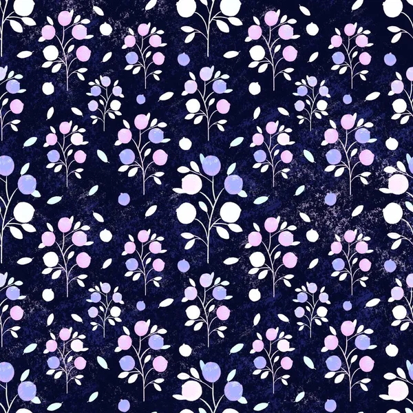 Blaue Beeren Mit Blättern Nahtloses Muster Design Für Stoff Papier — Stockfoto