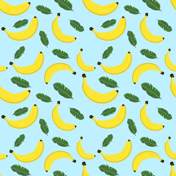 Renkli arka planda kusursuz muz ve yapraklar var. Çizim elle çizilmiş. Kumaş, kağıt ve diğer nesneler için tasarım. Dijital illüstrasyon.