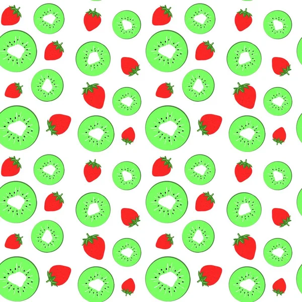 Rebanadas Kiwi Fresas Sobre Fondo Color Patrón Sin Costura Designs — Foto de Stock