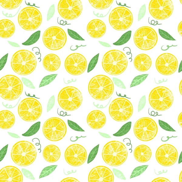 Seamless Pattern Lemon Slices Hand Drawn Illustration Curved Lines Doodle — Stock Photo, Image