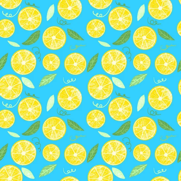 Бесшовный Рисунок Лимонных Ломтиков Ручная Иллюстрация Изогнутыми Линиями Стиле Каракулей — стоковое фото