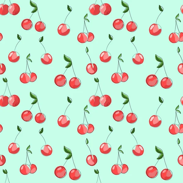 Cherry Berries Padrão Sem Costura Ilustração Desenhada Mão Com Linhas — Fotografia de Stock