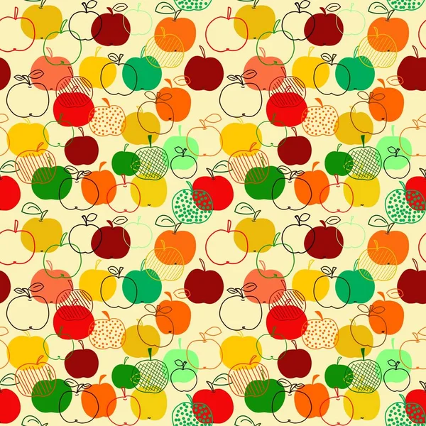 Płynny Wzór Jabłek Różnych Kształtach Kolorach Ilustracja Jest Ręcznie Rysowany — Zdjęcie stockowe