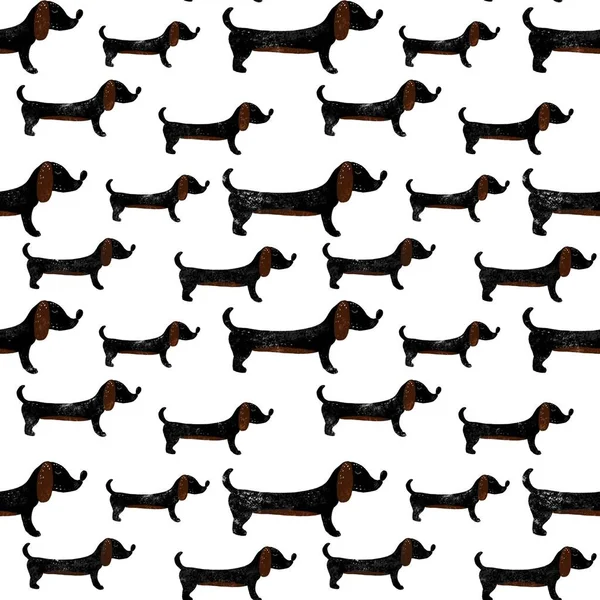 Padrão Sem Costura Cão Dachshund Engraçado Ilustração Desenhada Estilo Doodle — Fotografia de Stock