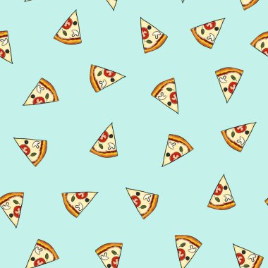 Pizza dilimleriyle kusursuz desen. Giysi, kumaş ve diğer eşyalar için tasarım.
