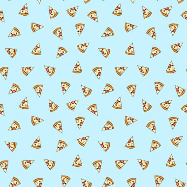 Pizza dilimleriyle kusursuz desen. Giysi, kumaş ve diğer eşyalar için tasarım.