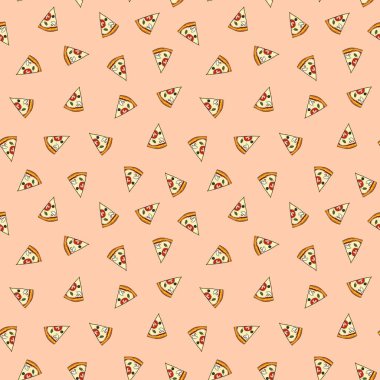 Pizza dilimleriyle kusursuz desen. Giysi, kumaş ve diğer eşyalar için tasarım.