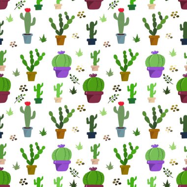 Kaktüsle kusursuz desen. Çizim, karalama stilinde elle çizilmiş. Kumaş ve diğer eşyalar için tasarım.