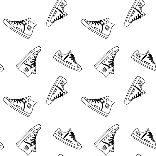 Modello Lineare Senza Cuciture Con Scarpe Ginnastica Illustrazione Stile Doodle — Foto Stock