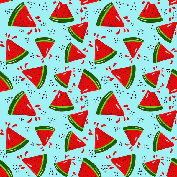 Helder Stijlvol Naadloos Patroon Met Watermeloen Plakjes Een Donkere Achtergrond — Stockfoto