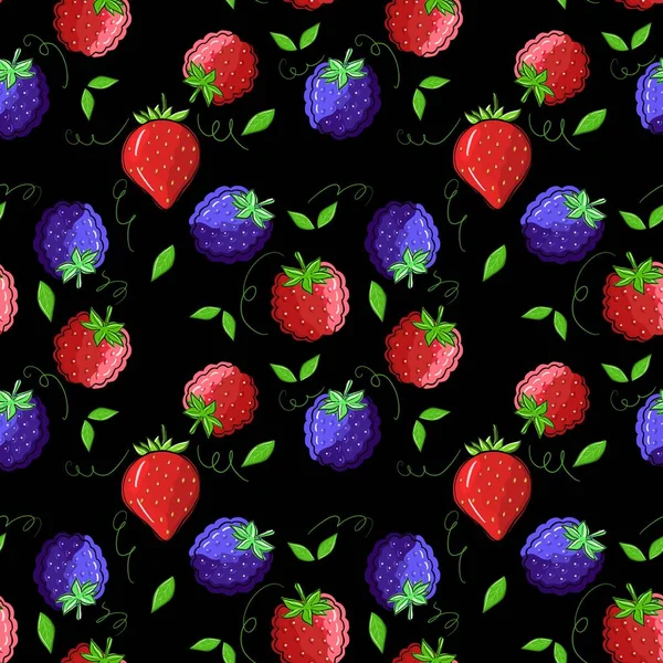 Bright Seamless Pattern Raspberries Illustration Drawn Hand Live Lines Design — Stock Photo, Image