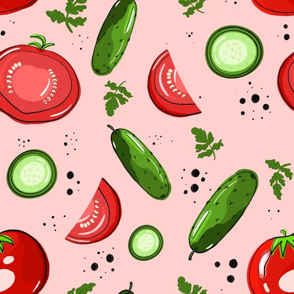 Modèle Sans Couture Avec Des Concombres Des Tomates Illustration Est — Photo