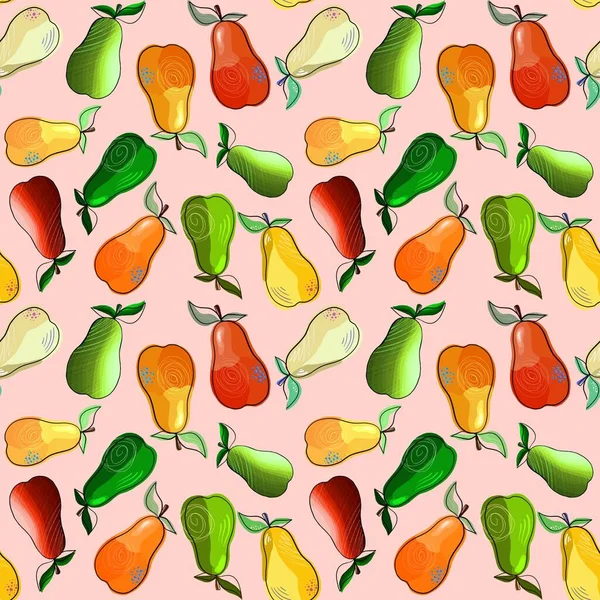 Seamless Pattern Multicolored Pears Raster Illustration Drawn Hand Trending Style — Stock Photo, Image