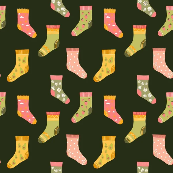 Seamless Pattern Multi Colored Socks Illustration Drawn Hand Curved Lines — Stock Photo, Image