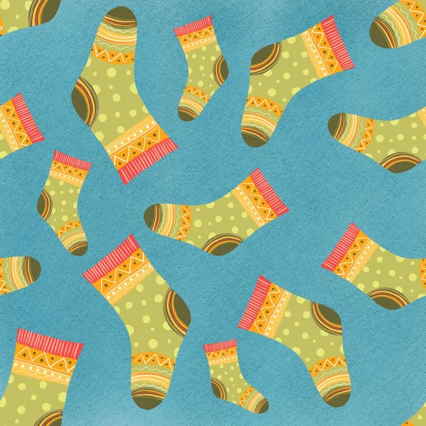 Nahtloses Muster Mit Bunten Socken Die Illustration Ist Von Hand — Stockfoto