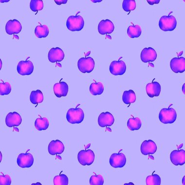 Renkli elmalarla kusursuz desen. Elle çizilmiş illüstrasyon. Kumaşlar ve diğer eşyalar için bir şablon.