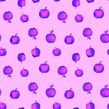 Renkli elmalarla kusursuz desen. Elle çizilmiş illüstrasyon. Kumaşlar ve diğer eşyalar için bir şablon.