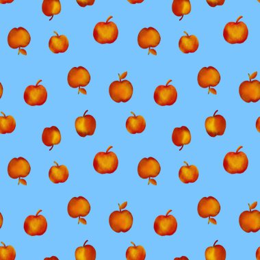 Renkli elmalarla kusursuz desen. Elle çizilmiş illüstrasyon. Kumaşlar ve diğer eşyalar için bir şablon.