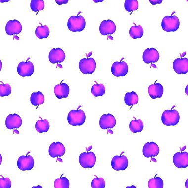 Renkli elmalarla kusursuz desen. Elle çizilmiş illüstrasyon. Kumaşlar ve diğer eşyalar için bir şablon.
