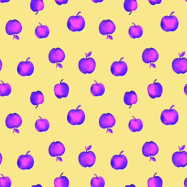 Renkli elmalarla kusursuz desen. Elle çizilmiş illüstrasyon. Kumaşlar ve diğer eşyalar için bir şablon.