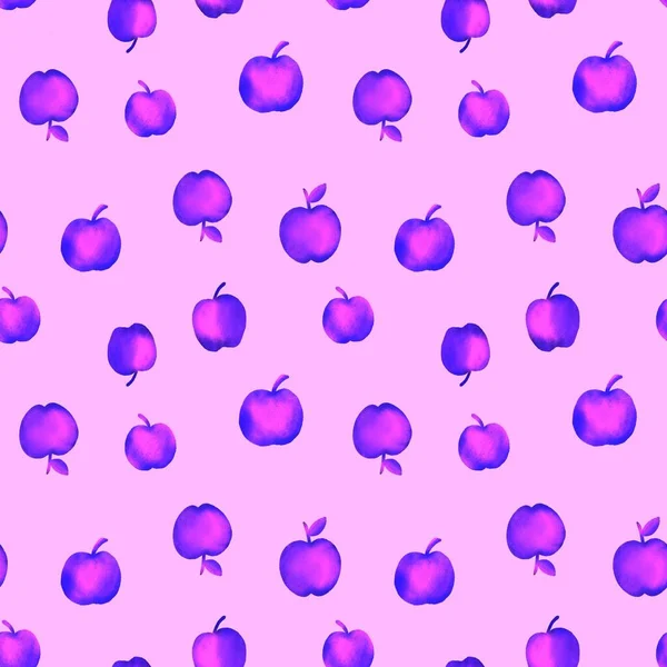 Renkli elmalarla kusursuz desen. Elle çizilmiş illüstrasyon. Kumaşlar ve diğer eşyalar için bir şablon.