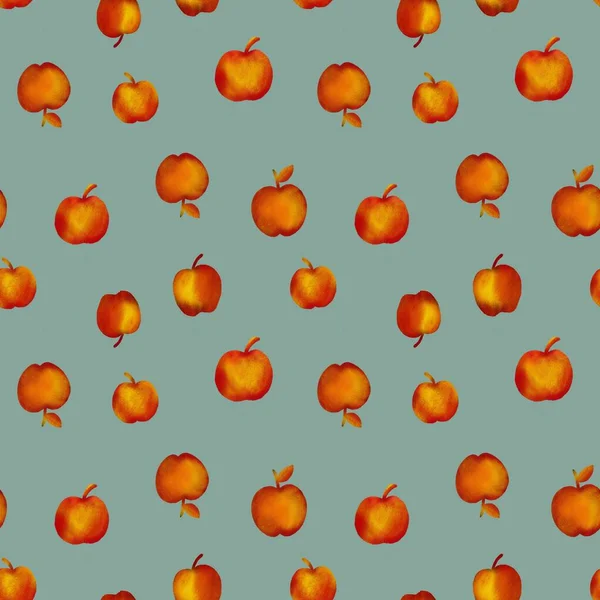 Płynny Wzór Jabłkami Modnych Kolorach Ręcznie Rysowana Ilustracja Wzór Tkanin — Zdjęcie stockowe
