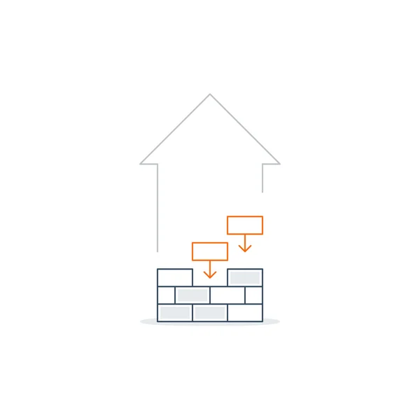 Colocação de tijolos, crescimento de renda, obras de construção, design linear — Vetor de Stock