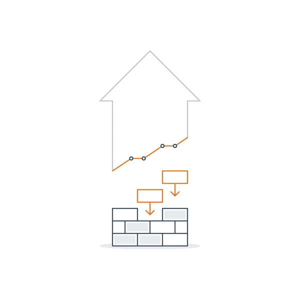 Pose de briques, croissance des revenus, travaux de construction, conception linéaire — Image vectorielle