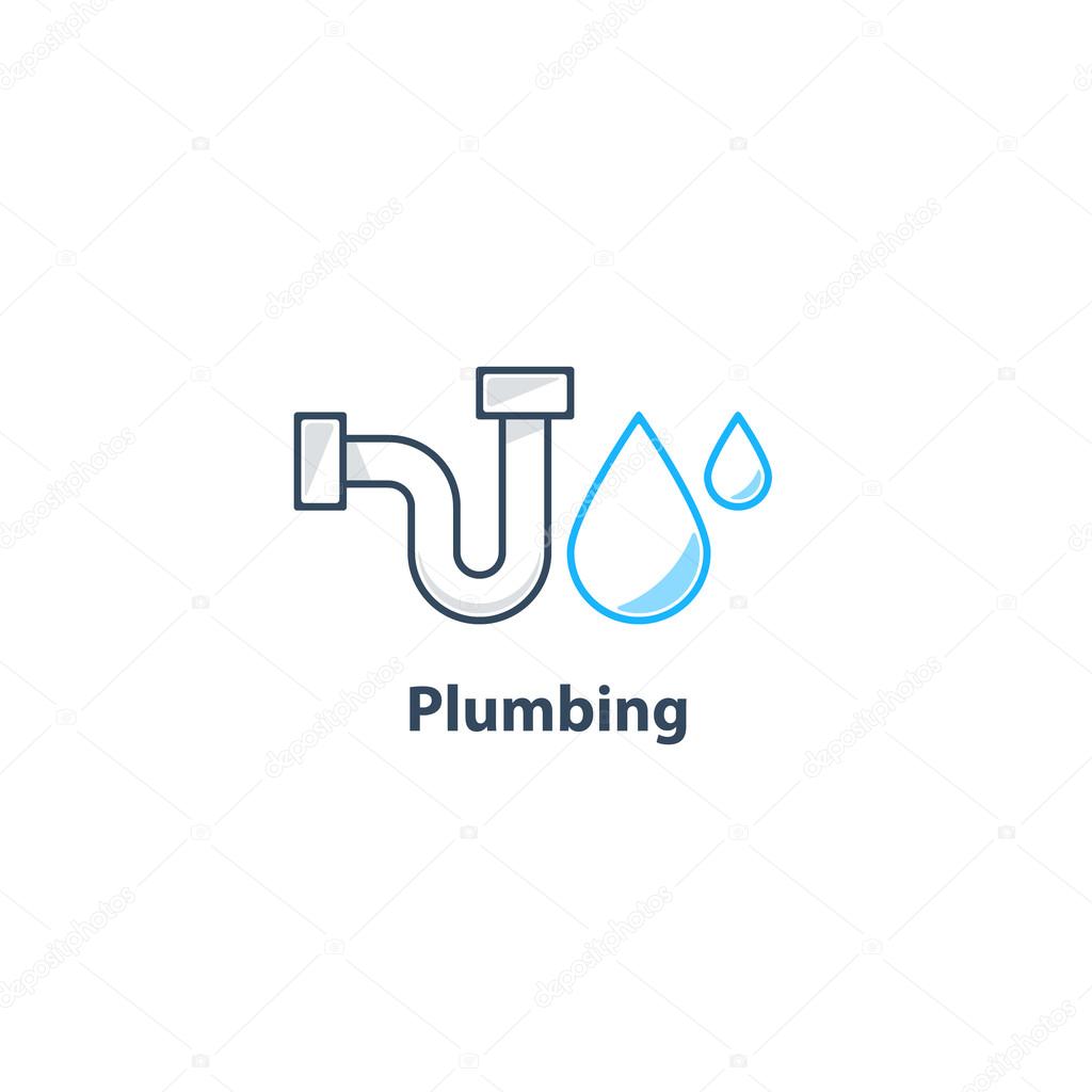 Plumbing service logo, pipes drain and repair works