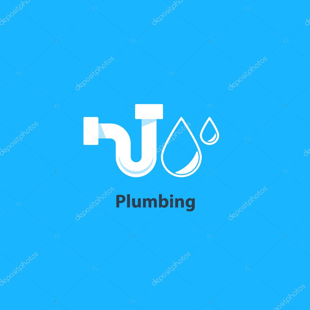 Plumbing service logo, pipes drain and repair works