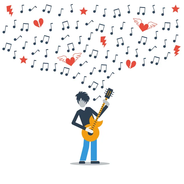 Gitáros játszik szerelem dallama — Stock Vector