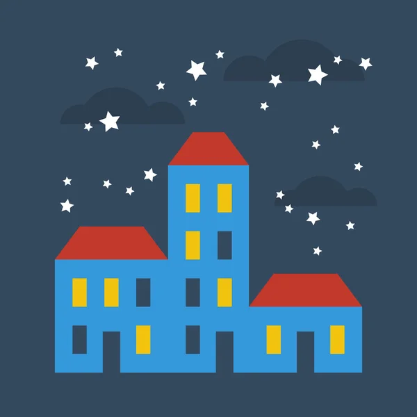 Terraced houses at starry night — Stock Vector