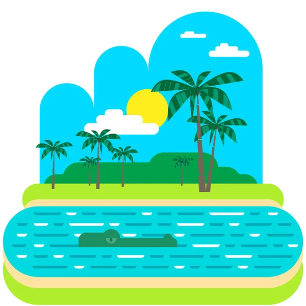 Palmiers et rivière — Image vectorielle