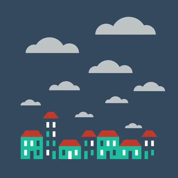 Terraced houses at clouds night — Stock Vector