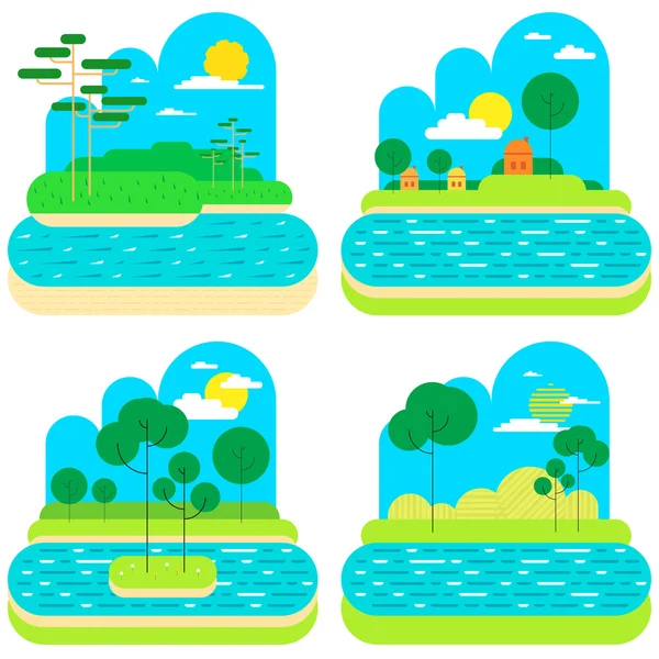 Bomen en rivier illustratie — Stockvector