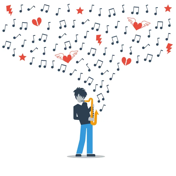 Saxofonista tocando melodía de amor — Vector de stock