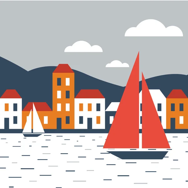 Town by the sea — Stock Vector