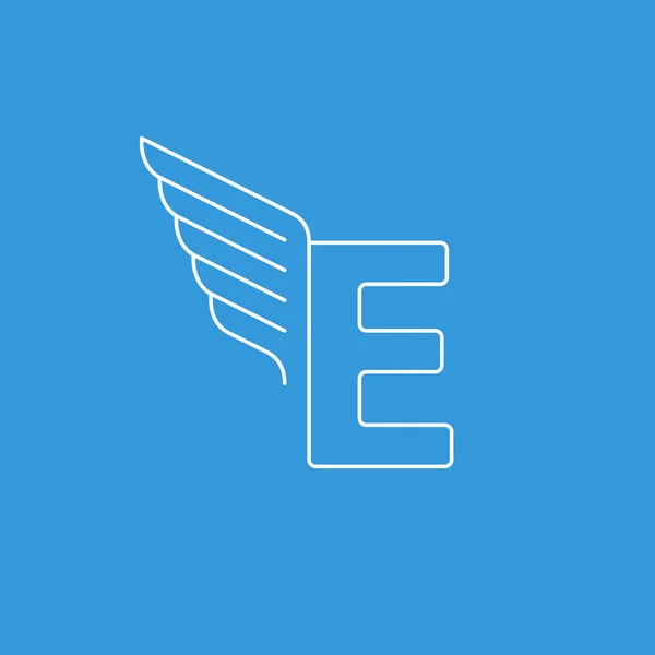 Dynamischer Buchstabe e mit Flügeln — Stockvektor