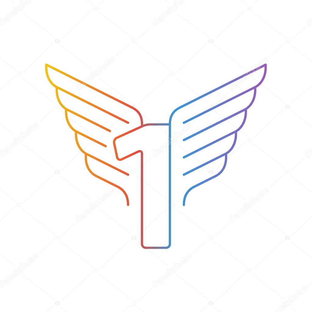 Elegant dynamic number with wings. Linear design. Can be used for any transportation service or in sports areas. vector illustration