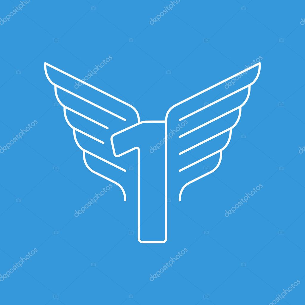 Elegant dynamic number with wings. Linear design. Can be used for any transportation service or in sports areas. vector illustration