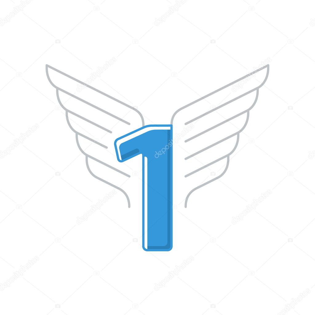 Elegant dynamic number with wings. Linear design. Can be used for any transportation service or in sports areas. vector illustration
