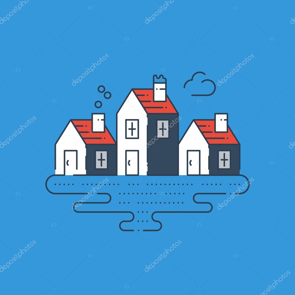 Country houses. Peaceful tiny village. Riverside cottages. Home stay