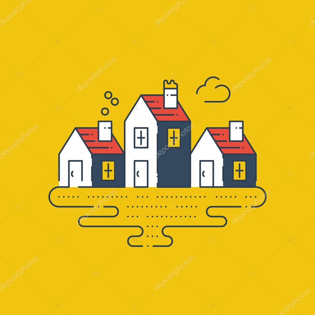 Country houses. Peaceful tiny village. Riverside cottages. Home stay