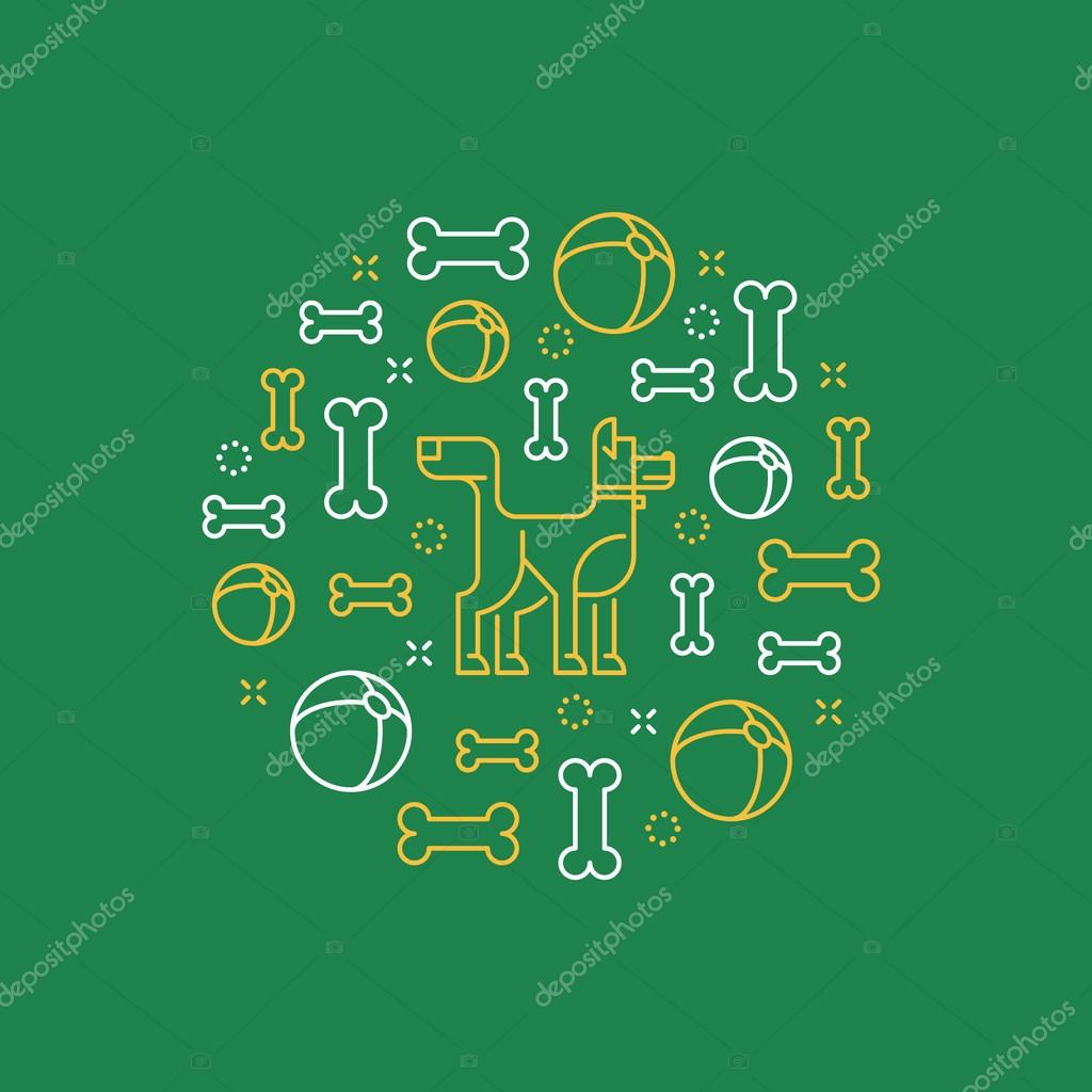 Round label of dog stuff. Pet shop ornament. Dog training center. Advertising template.