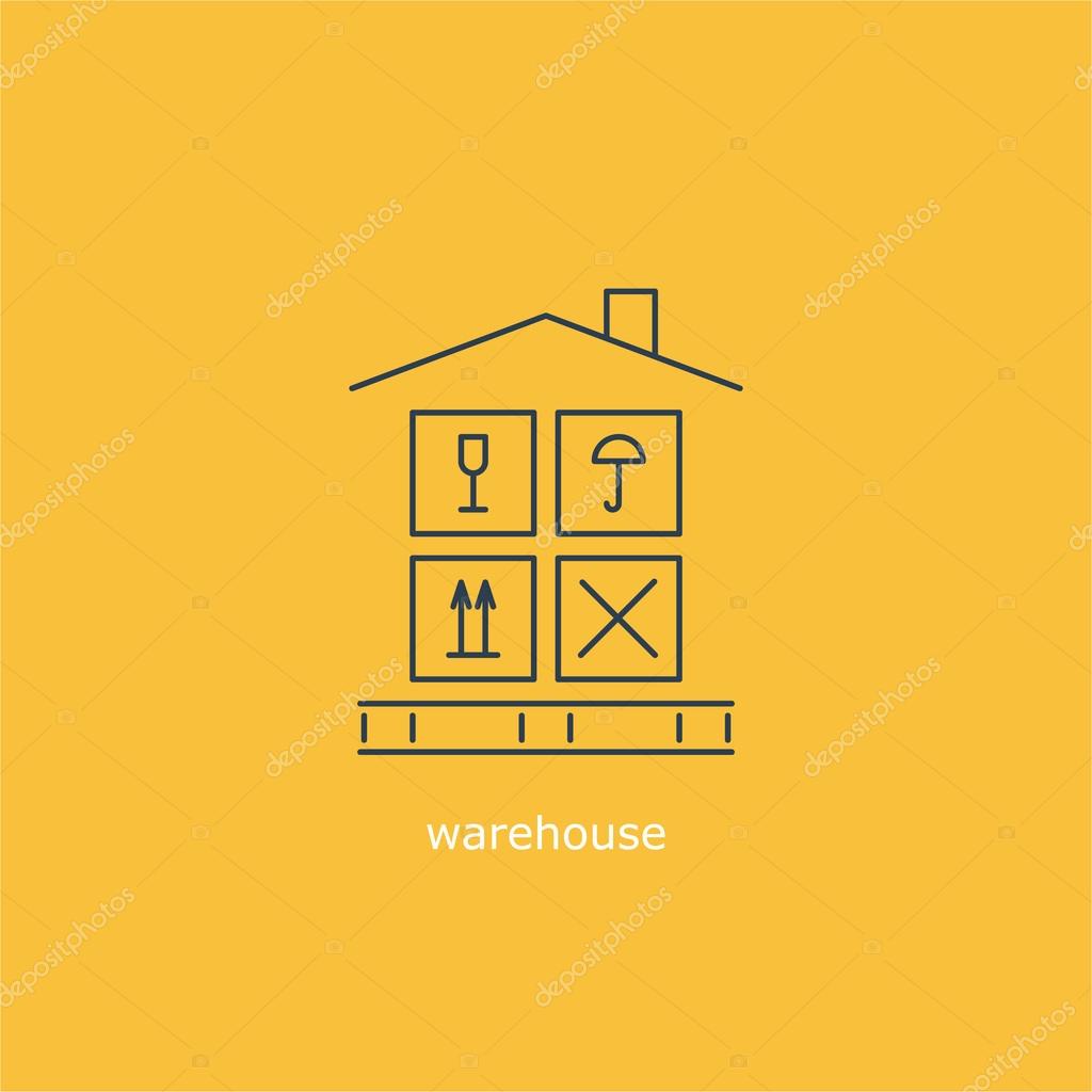 Warehouse sign. Leasing of premises for storage. Cargo handling with care. Package insurance concept.