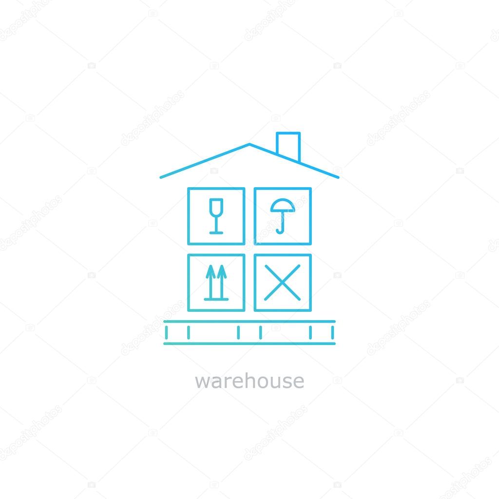 Warehouse sign. Leasing of premises for storage. Cargo handling with care. Package insurance concept.